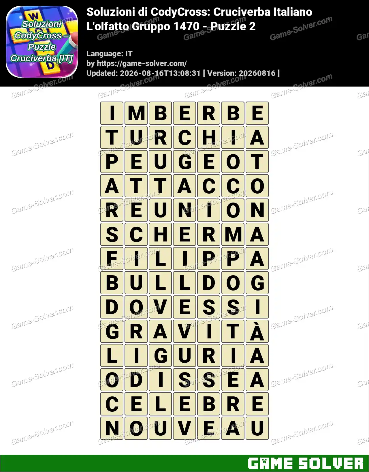 Soluzioni di CodyCross: Cruciverba Italiano L’olfatto Gruppo 1470 – Puzzle 2